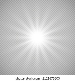 Special lens flash, light effect. The flash flashes rays and searchlight. illust.White glowing light. Beautiful star Light from the rays. The sun is backlit. Bright beautiful star. Sunlight. Glare.
