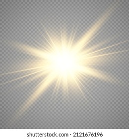 Special lens flash, light effect. The flash flashes rays and searchlight. illust.White glowing light. Beautiful star Light from the rays. The sun is backlit. Bright beautiful star. Sunlight. Glare.
