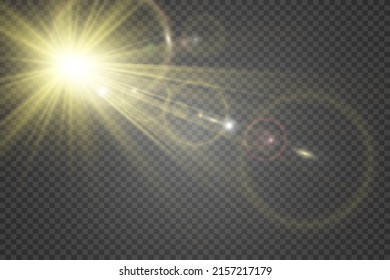 	
Special lens flash, light effect. The flash flashes rays and searchlight. illust.White glowing light. Beautiful star Light from the rays. The sun is backlit. Bright beautiful star. Sunlight. Glare.