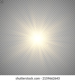 Special lens flash, light effect. The flash flashes rays and searchlight. illust.White glowing light. Beautiful star Light from the rays. The sun is backlit. Bright beautiful star. Sunlight. Glare.	
