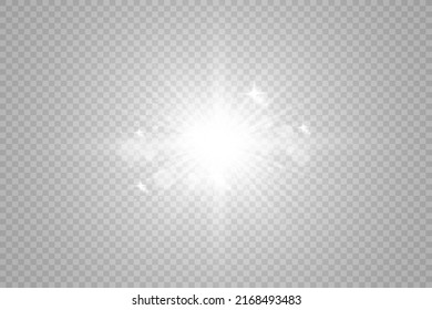 Special lens flash, light effect. The flash flashes rays and searchlight. illust.White glowing light. Beautiful star Light from the rays. The sun is backlit. Bright beautiful star. Sunlight. Glare.	