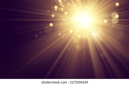 Special lens flash, light effect. The flash flashes rays and searchlight. illust.White glowing light. Beautiful star Light from the rays. The sun is backlit. Bright beautiful star. Sunlight. Glare.
