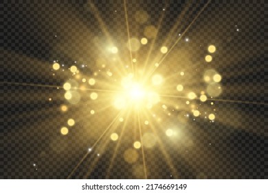 Special lens flash, light effect. The flash flashes rays and searchlight. illust.White glowing light. Beautiful star Light from the rays. The sun is backlit. Bright beautiful star. Sunlight. Glare.	