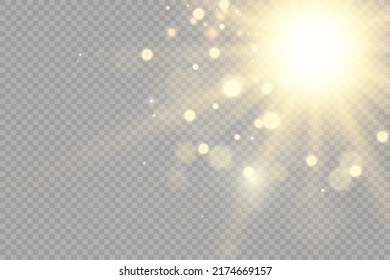 Special lens flash, light effect. The flash flashes rays and searchlight. illust.White glowing light. Beautiful star Light from the rays. The sun is backlit. Bright beautiful star. Sunlight. Glare.	