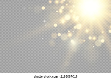 Special lens flash, light effect. The flash flashes rays and searchlight. illust.White glowing light. Beautiful star Light from the rays. The sun is backlit. Bright beautiful star. Sunlight. Glare.
