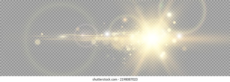 Special lens flash, light effect. The flash flashes rays and searchlight. illust.White glowing light. Beautiful star Light from the rays. The sun is backlit. Bright beautiful star. Sunlight. Glare.
