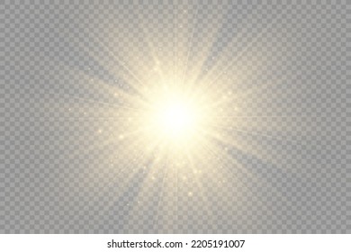 Special lens flash, light effect. The flash flashes rays and searchlight. illust.White glowing light. Beautiful star Light from the rays. The sun is backlit. Bright beautiful star. Sunlight. Glare.	