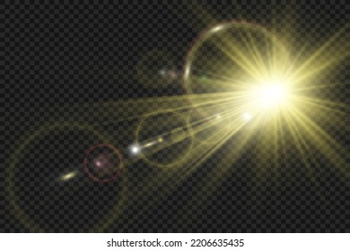 	
Special lens flash, light effect. The flash flashes rays and searchlight. illust.White glowing light. Beautiful star Light from the rays. The sun is backlit. Bright beautiful star. Sunlight. Glare.	