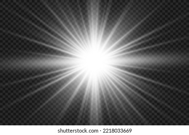 Special lens flash, light effect. The flash flashes rays and searchlight. illust.White glowing light. Beautiful star Light from the rays. The sun is backlit. Bright beautiful star. Sunlight. Glare.	
