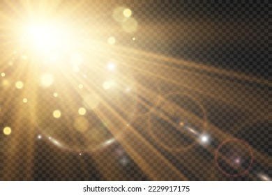 Special lens flash, light effect. The flash flashes rays and searchlight. illust.White glowing light. Beautiful star Light from the rays. The sun is backlit. Bright beautiful star. Sunlight. Glare.	