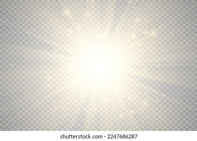 Special lens flash, light effect. The flash flashes rays and searchlight. illust.White glowing light. Beautiful star Light from the rays. The sun is backlit. Bright beautiful star. Sunlight. Glare.