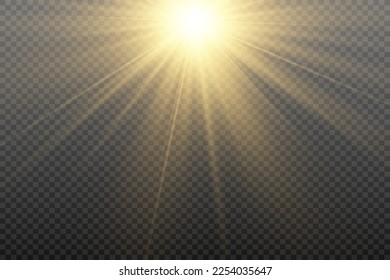 Special lens flash, light effect. The flash flashes rays and searchlight. illust.White glowing light. Beautiful star Light from the rays. The sun is backlit. Bright beautiful star. Sunlight. Glare.	