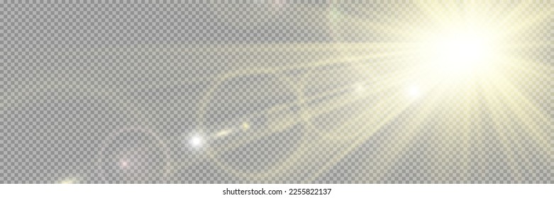 	
Special lens flash, light effect. The flash flashes rays and searchlight. illust.White glowing light. Beautiful star Light from the rays. The sun is backlit. Bright beautiful star. Sunlight. Glare.