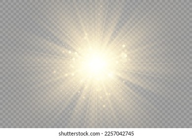 Special lens flash, light effect. The flash flashes rays and searchlight. illust.White glowing light. Beautiful star Light from the rays. The sun is backlit. Bright beautiful star. Sunlight. Glare.