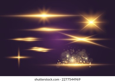 Special lens flash, light effect. The flash flashes rays and searchlight. illust.White glowing light. Beautiful star Light from the rays. The sun is backlit. Bright beautiful star. Sunlight.	