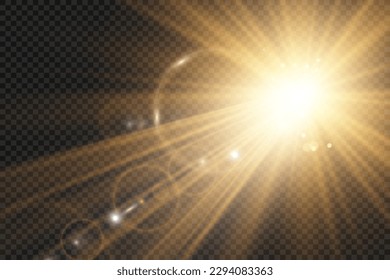 Spezielles Objektiv Blitz, Lichteffekt. Der Blitz blinkt Strahlen und Suchlicht. illust.Weiß leuchtendes Licht. Schöner Stern Licht von den Strahlen. Die Sonne ist heller. Heller schöner Stern. Sonnenlicht. Schön.	