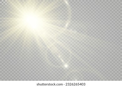 Special lens flash, light effect. The flash flashes rays and searchlight. illust.White glowing light. Beautiful star Light from the rays. The sun is backlit. Bright beautiful star. Sunlight.	