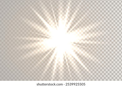 Flash de lente especial, efecto de luz. El flash parpadea los rayos y la luz de búsqueda. Ilustre. Luz brillante blanca. Hermosa estrella Luz de los rayos. El sol está retroiluminado. Estrella hermosa brillante. Luz solar. Resplandor.