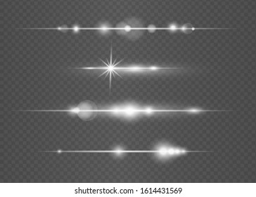 Special lens flash light effect.White glowing light explodes on a transparent background.Transparent shining sun, bright flash.