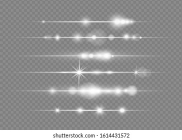 Special lens flash light effect.White glowing light explodes on a transparent background.Transparent shining sun, bright flash.