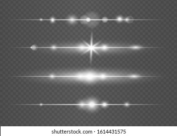 Special lens flash light effect.White glowing light explodes on a transparent background.Transparent shining sun, bright flash.