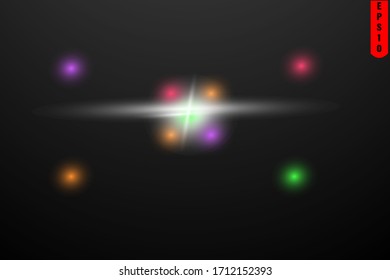 Special lens flash light effect.White glowing light explodes on a transparent background.Transparent shining sun, bright flash.
