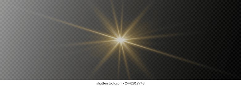 Flash de lente especial, efecto de iluminación. La llamarada destella con rayos de luz. Sobre un fondo transparente.