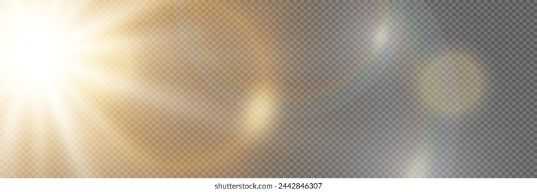 Special lens flash, lighting effect. The flare flashes with rays of light. On a transparent background.