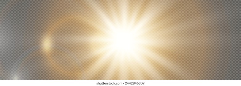 Flash de lente especial, efecto de iluminación. La llamarada destella con rayos de luz. Sobre un fondo transparente.