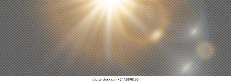 Special lens flash, lighting effect. The flare flashes with rays of light. On a transparent background.