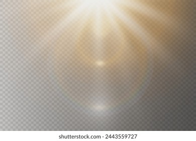 Special lens flash, lighting effect. The flare flashes with rays of light. On a transparent background.