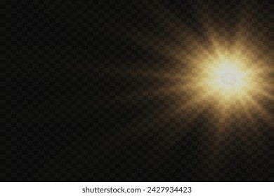 Special light flash effect with rays of light and magic sparkles. On a transparent background.