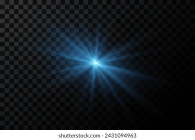 Special light flash effect with rays of light and magic sparkles. On a transparent background.	