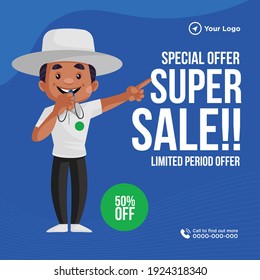 Special Limited Period Offer Super Sale Banner Design. Umpire Is Whistling. Vector Graphic Illustration.