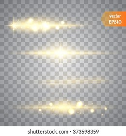 Special line flare light effects for design and decor. Golden lights. Vector