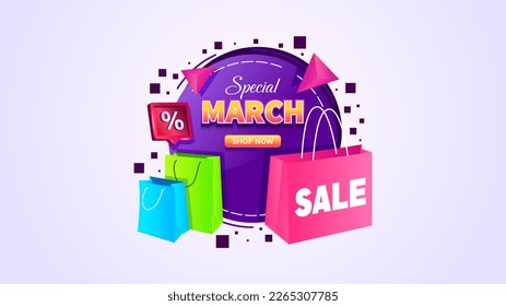 special march sale. sale template banner in march. happy shopping. shopping concept march month celebration template. suitable for banner advertising product sales on the website