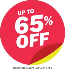 Special mega offer discount label icon. Sale off percent, discount special offer price promotion tag, 65 percent discount vector isolated on transparent background. Vector illustration.