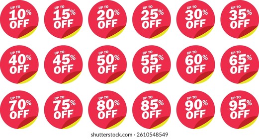 Special mega offer discount label icon set. Sale off percent, discount special offer price promotion tag, discount from 10 to 95 percent vector isolated on transparent background. Vector illustration.