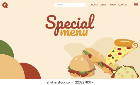 special menu banner design landing page american fast food