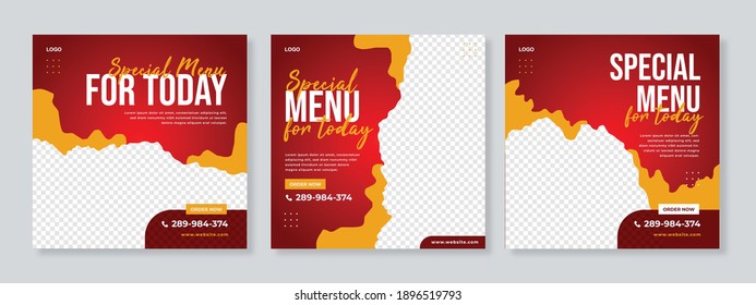 Menú especial o comida de restaurante Editable Social Media Post Plantilla Banners de medios sociales para marketing digital. Ilustración de vectores de promoción de alimentos.