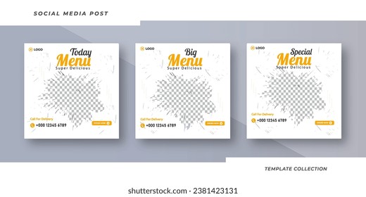 Special menu food restaurant social media post design marketing web banner template design. Pizza, burger and healthy food business online promotion big menu super delicious