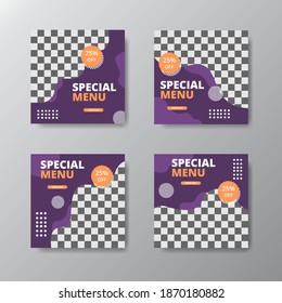 Special menu post social media template. Promotional web banner for social media