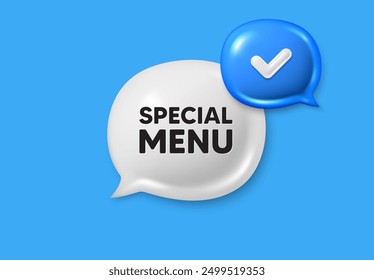 Special menu tag. Text box speech bubble 3d icons. Kitchen food offer. Restaurant menu. Special menu chat offer. Speech bubble banner. Text box balloon. Vector