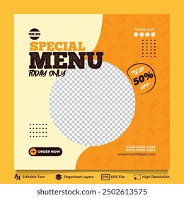 special menu for today orange food social media template