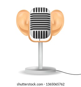 Special microphone with the white ears for ASMR isolated on white background.