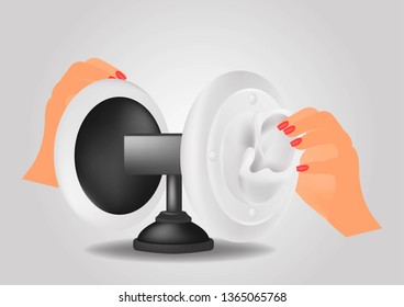 Special microphone with the white ears for ASMR isolated on white background.