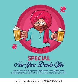 Special new year drinks offer banner design template.