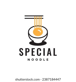 special noodle bowl egg taste line style simple minimal colorful logo design vector icon illustration