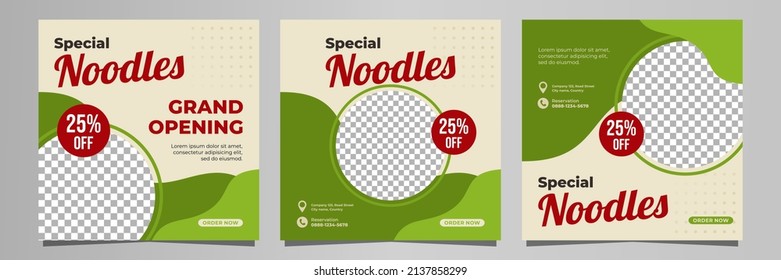 Diseño de plantillas de banners para redes sociales de fideos especiales