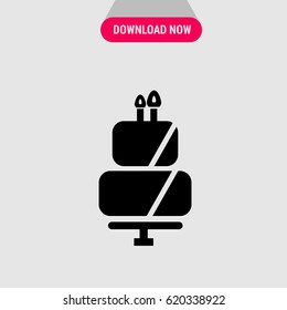 Special Occasion Cake Vector Icon, The symbol of three-storeyed cake with candle on the top. Simple, modern flat vector illustration for mobile app, website or desktop app 